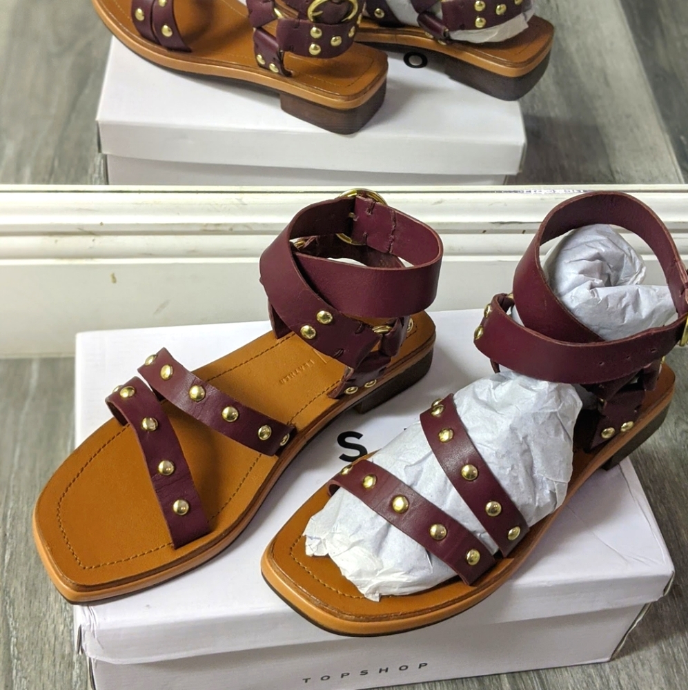 REAL LEATHER topshop strappy stud sandals